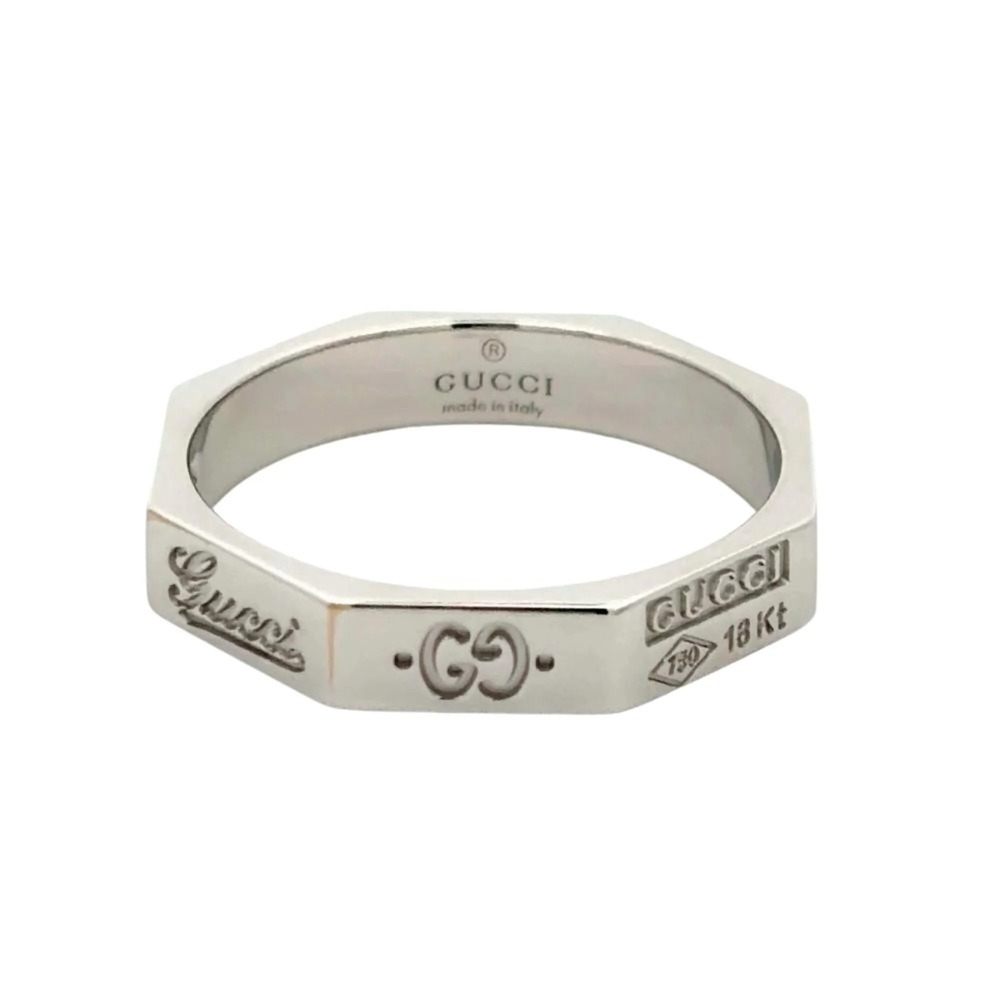 Gucci Octagonal Ring, approximately 18KWG (white gold), 3.5g, for women.